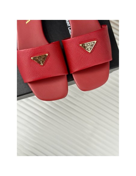 Cheap Reps Prada Womens Slides in Red Saffiano Leather