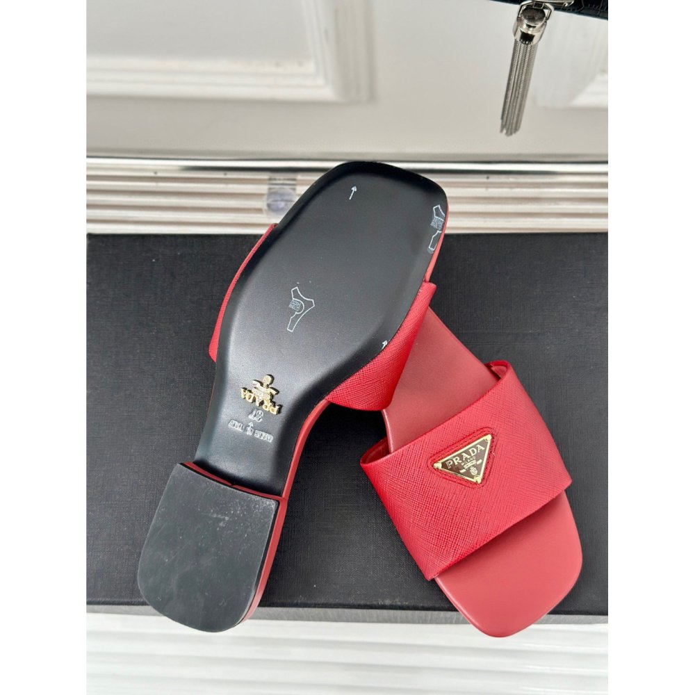 Cheap Reps Prada Womens Slides in Red Saffiano Leather
