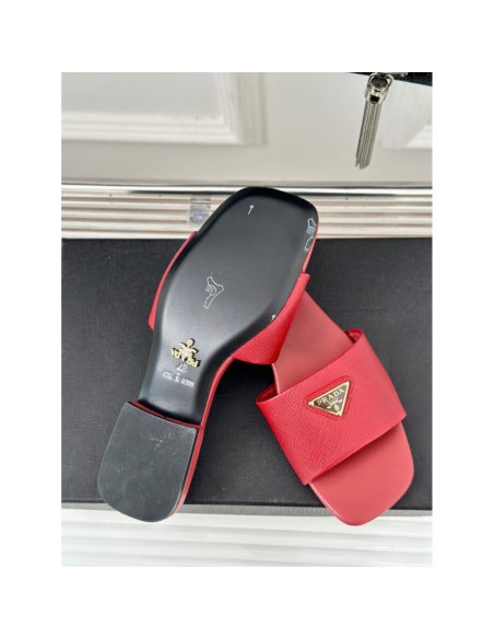 Cheap Reps Prada Womens Slides in Red Saffiano Leather