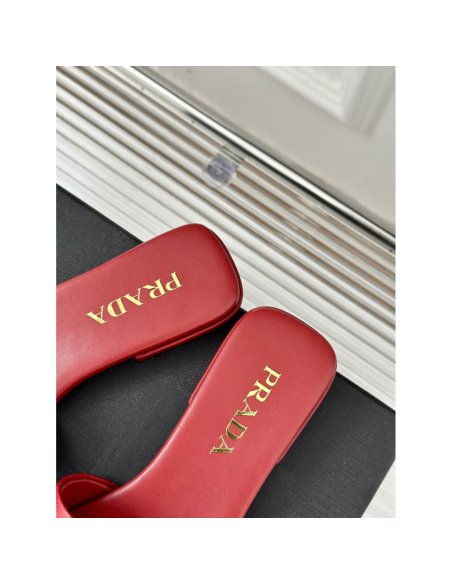 Cheap Reps Prada Womens Slides in Red Saffiano Leather