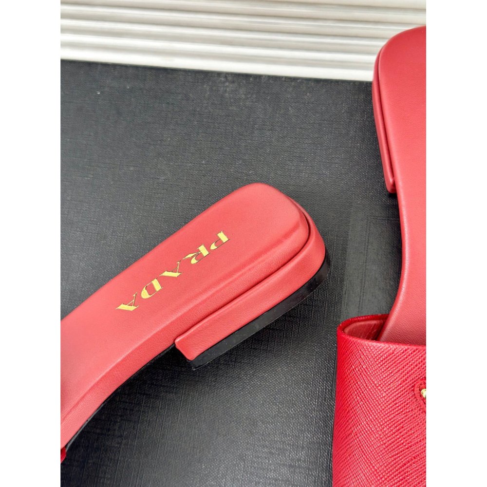 Cheap Reps Prada Womens Slides in Red Saffiano Leather