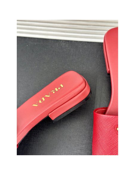 Cheap Reps Prada Womens Slides in Red Saffiano Leather