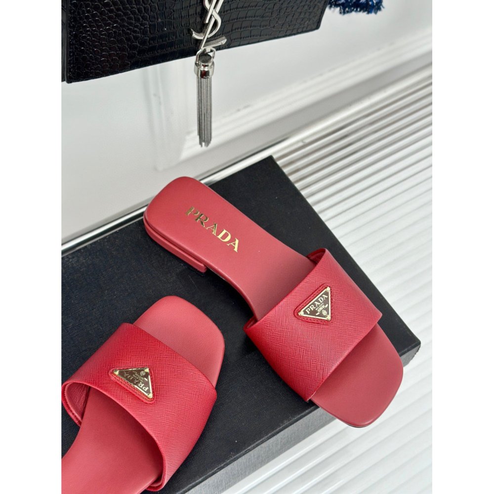 Cheap Reps Prada Womens Slides in Red Saffiano Leather
