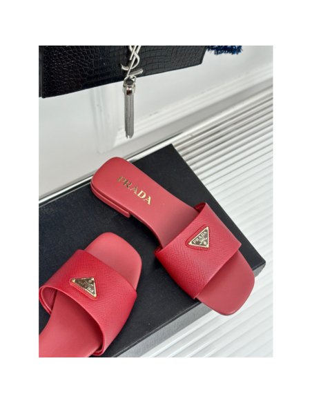 Cheap Reps Prada Womens Slides in Red Saffiano Leather