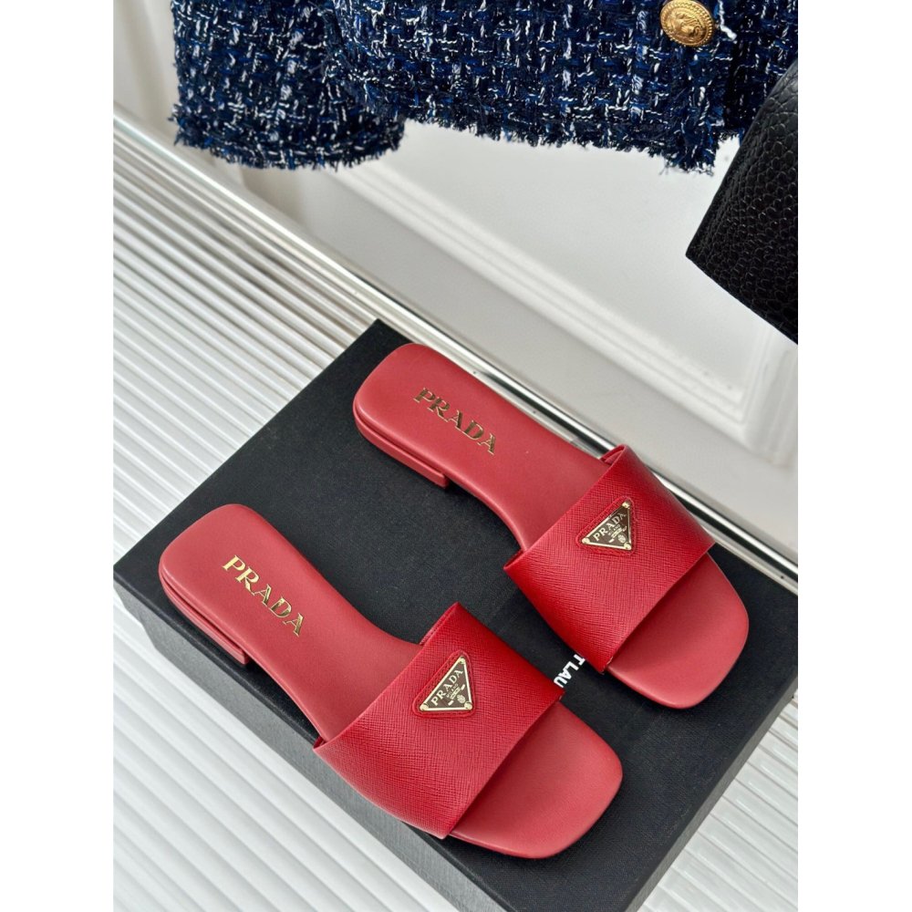 Cheap Reps Prada Womens Slides in Red Saffiano Leather