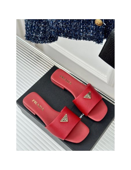 Cheap Reps Prada Womens Slides in Red Saffiano Leather