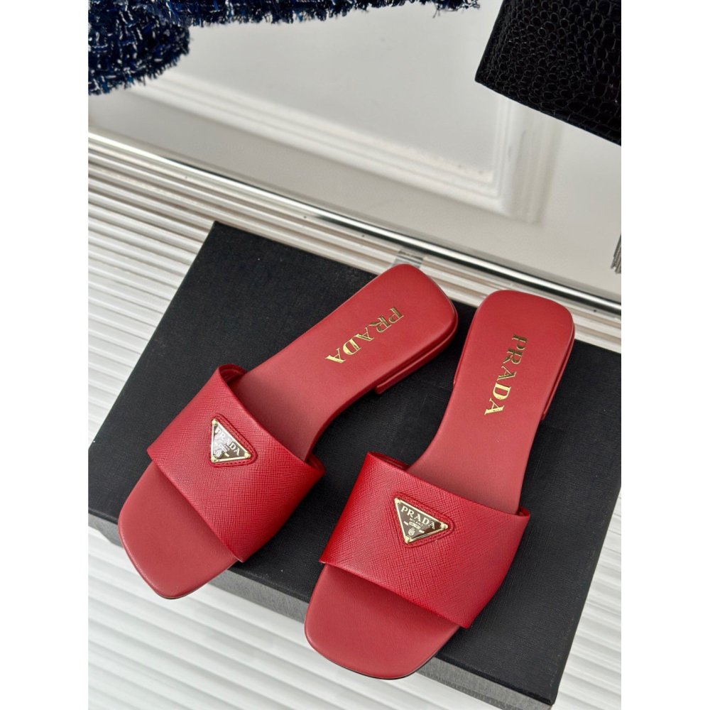 Cheap Reps Prada Womens Slides in Red Saffiano Leather