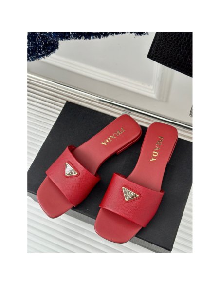 Cheap Reps Prada Womens Slides in Red Saffiano Leather