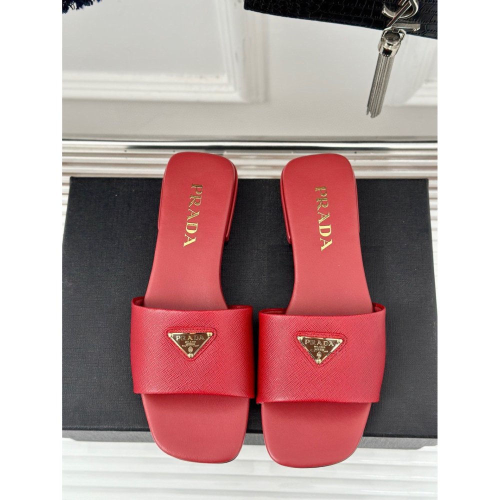 Cheap Reps Prada Womens Slides in Red Saffiano Leather