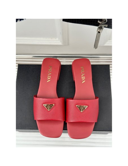 Cheap Reps Prada Womens Slides in Red Saffiano Leather