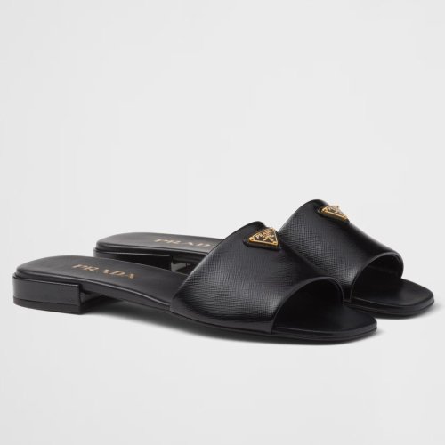 Cheap Reps Prada Womens Slides in Black Saffiano Leather