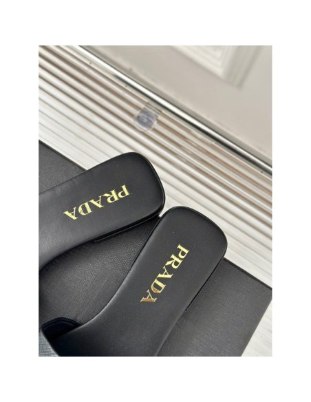 Cheap Reps Prada Womens Slides in Black Saffiano Leather