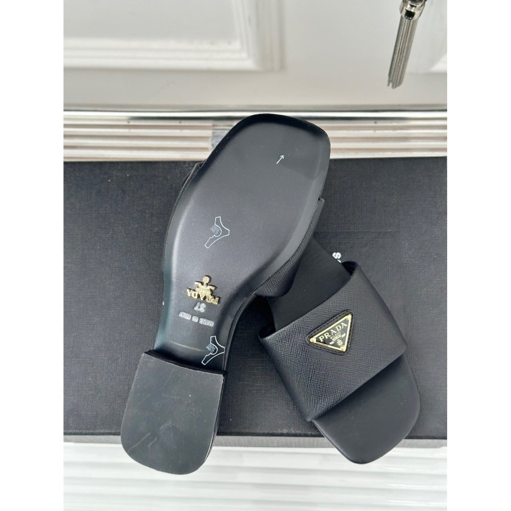 Cheap Reps Prada Womens Slides in Black Saffiano Leather