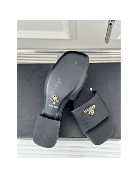 Cheap Reps Prada Womens Slides in Black Saffiano Leather