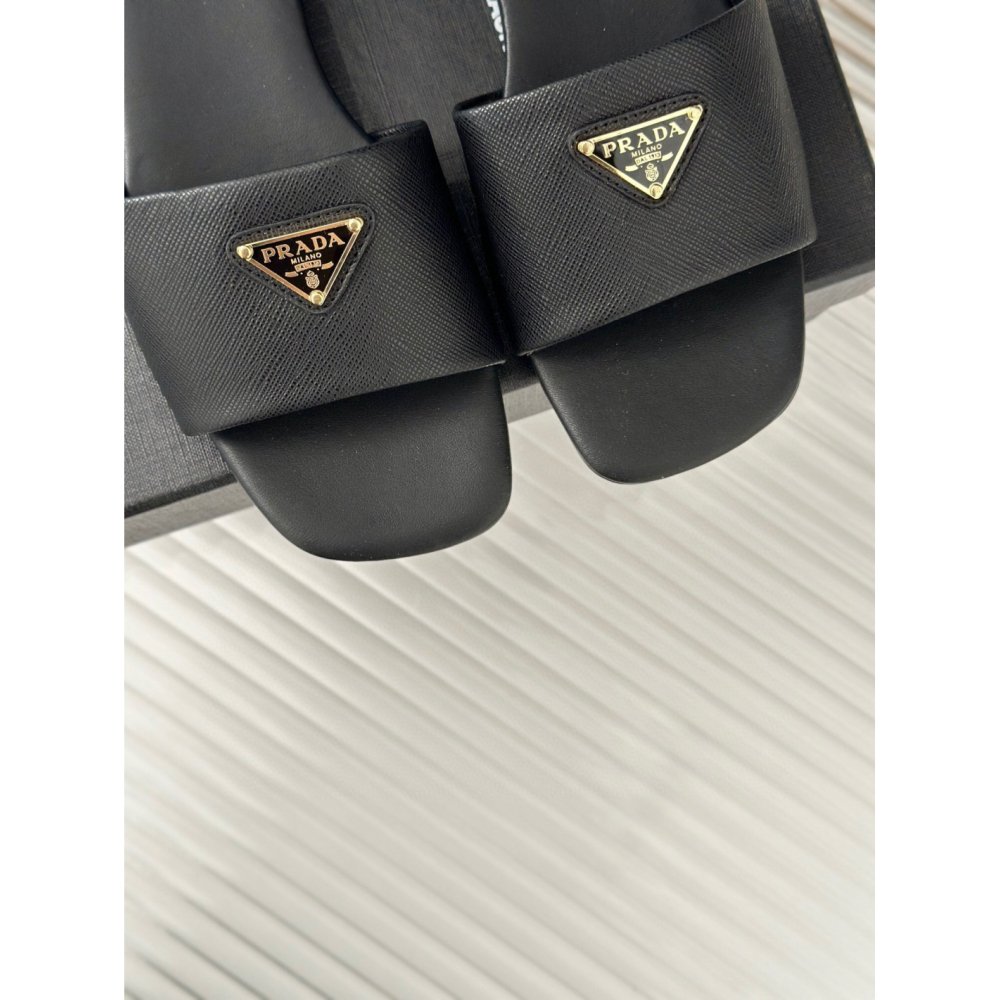 Cheap Reps Prada Womens Slides in Black Saffiano Leather