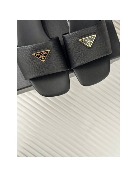 Cheap Reps Prada Womens Slides in Black Saffiano Leather