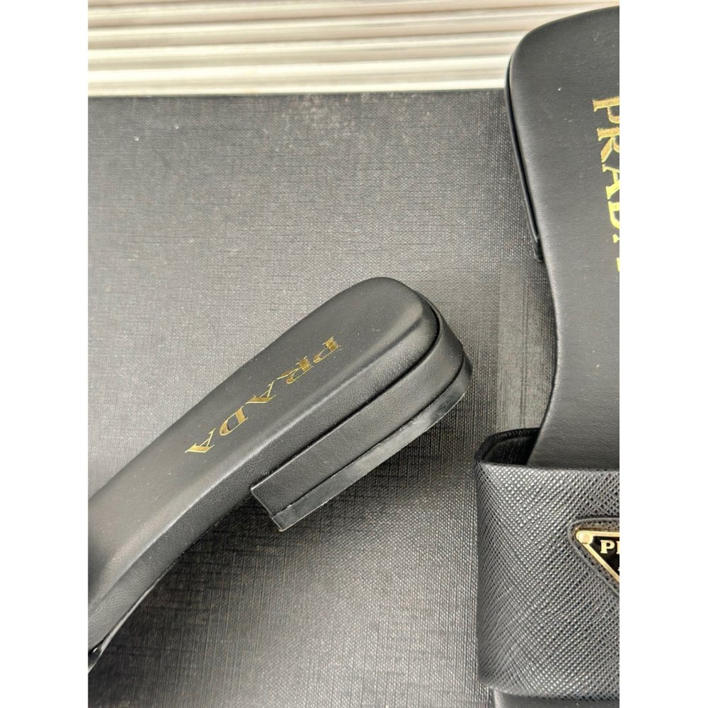 Cheap Reps Prada Womens Slides in Black Saffiano Leather