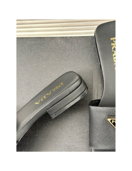 Cheap Reps Prada Womens Slides in Black Saffiano Leather