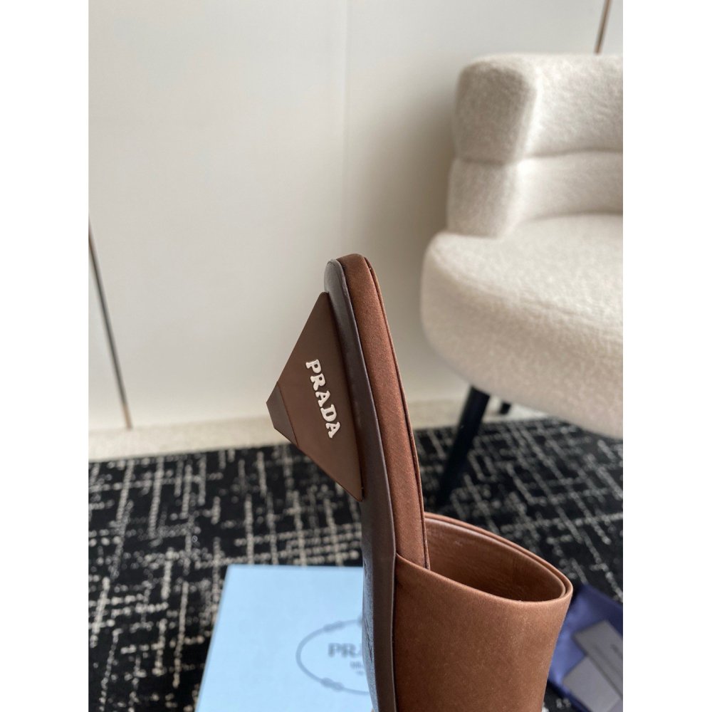 Cheap Reps Prada Heeled Slides 35mm in Tobacco Satin