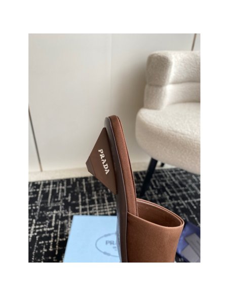Cheap Reps Prada Heeled Slides 35mm in Tobacco Satin