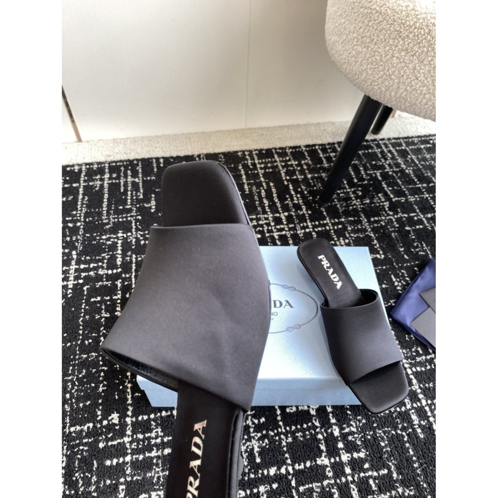 Cheap Reps Prada Heeled Slides 35mm in Black Satin