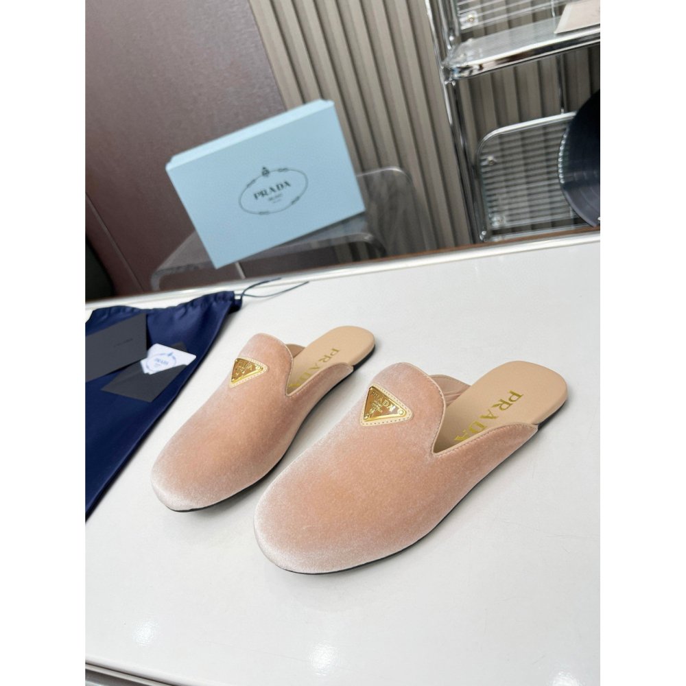 Cheap Reps Prada Womens Slippers in Nude Velvet