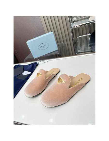 Cheap Reps Prada Womens Slippers in Nude Velvet