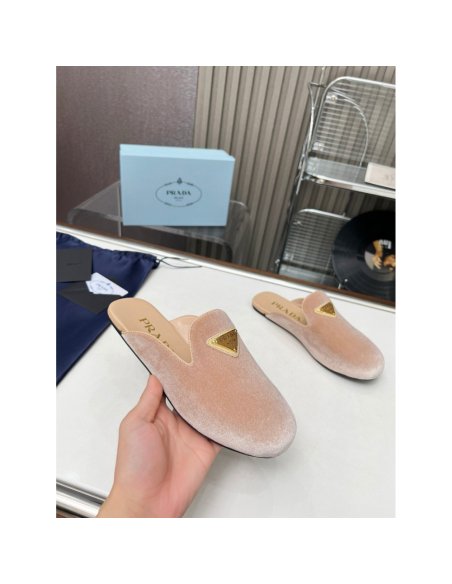 Cheap Reps Prada Womens Slippers in Nude Velvet