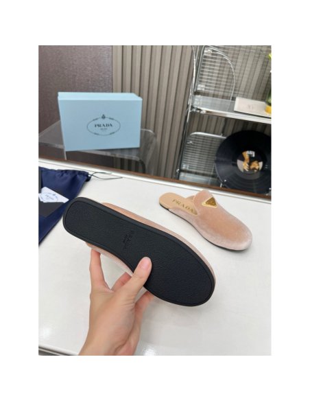 Cheap Reps Prada Womens Slippers in Nude Velvet