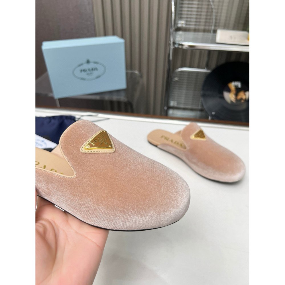 Cheap Reps Prada Womens Slippers in Nude Velvet