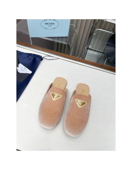 Cheap Reps Prada Womens Slippers in Nude Velvet