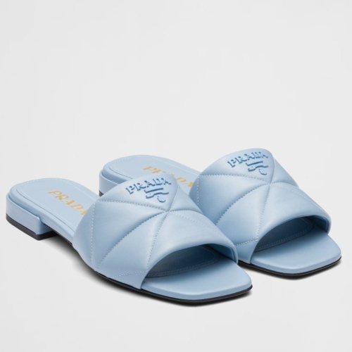 Cheap Reps Prada Womens Slides Sandals In Light Blue Nappa Leather