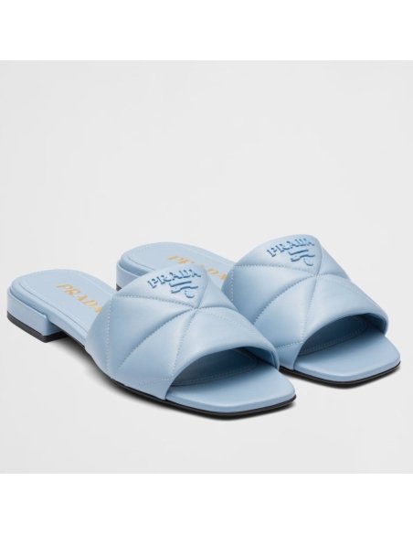 Cheap Reps Prada Womens Slides Sandals In Light Blue Nappa Leather
