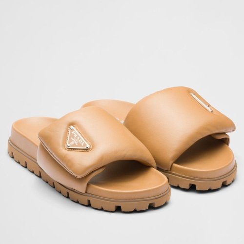 Cheap Reps Prada Slides In Brown Soft Padded Nappa Leather