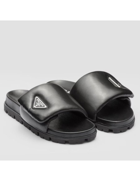 Cheap Reps Prada Slides In Black Soft Padded Nappa Leather