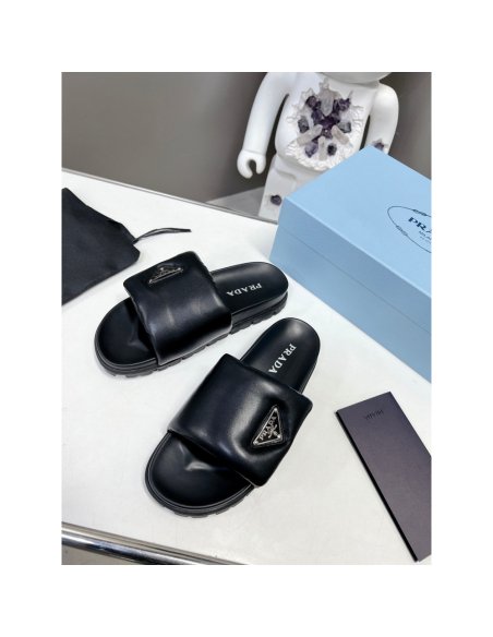 Cheap Reps Prada Slides In Black Soft Padded Nappa Leather
