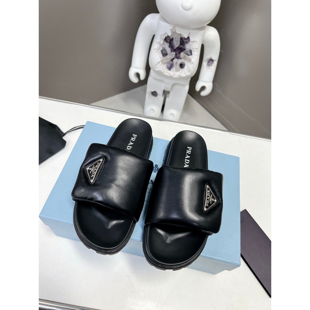 Cheap Reps Prada Slides In Black Soft Padded Nappa Leather