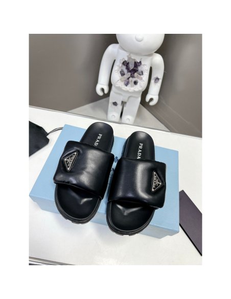 Cheap Reps Prada Slides In Black Soft Padded Nappa Leather