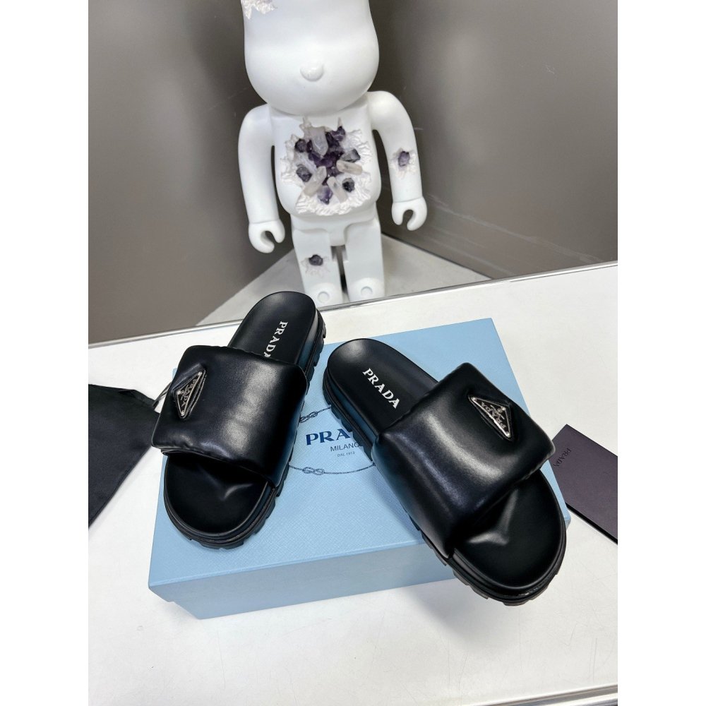 Cheap Reps Prada Slides In Black Soft Padded Nappa Leather