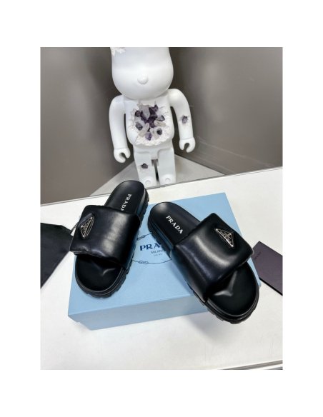 Cheap Reps Prada Slides In Black Soft Padded Nappa Leather