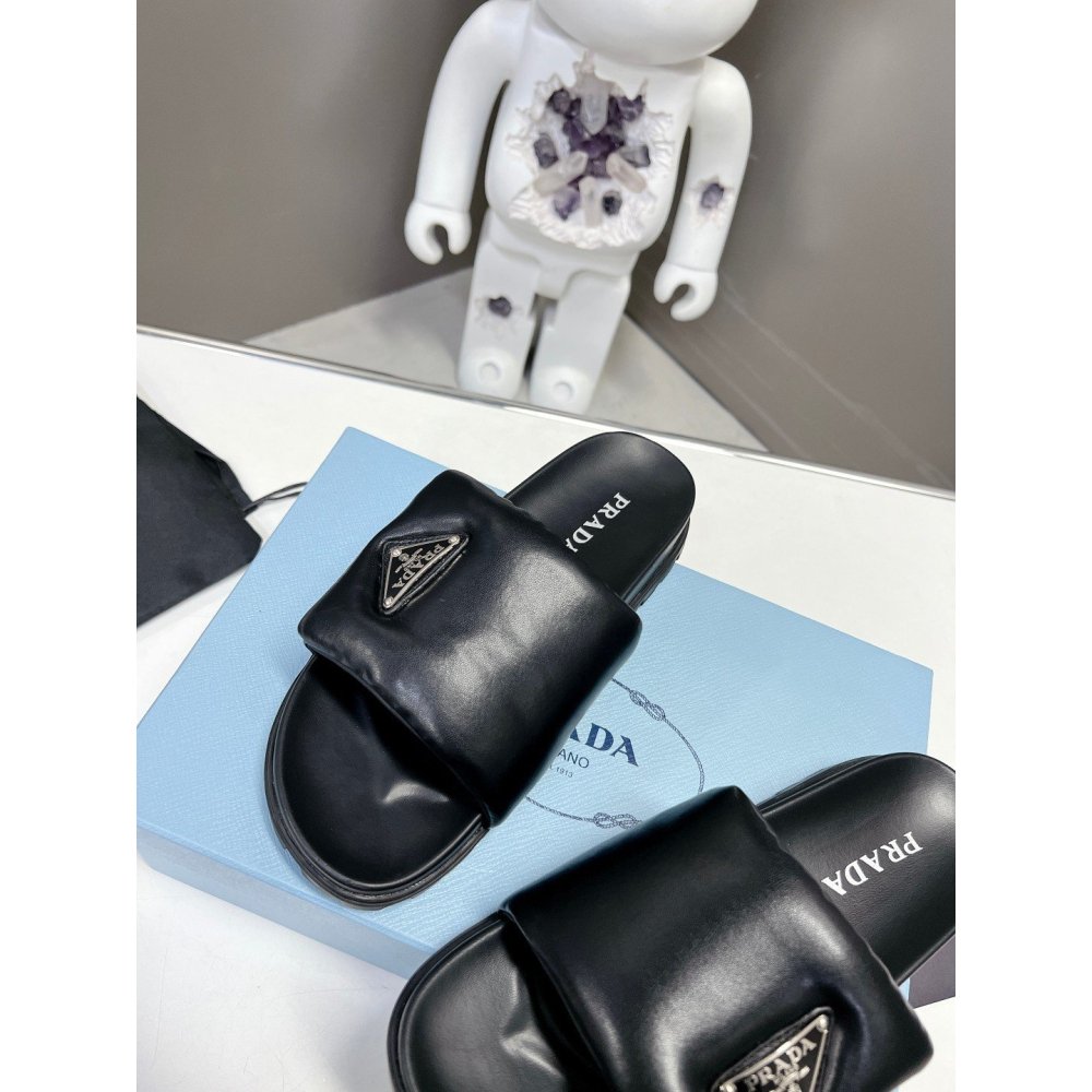 Cheap Reps Prada Slides In Black Soft Padded Nappa Leather