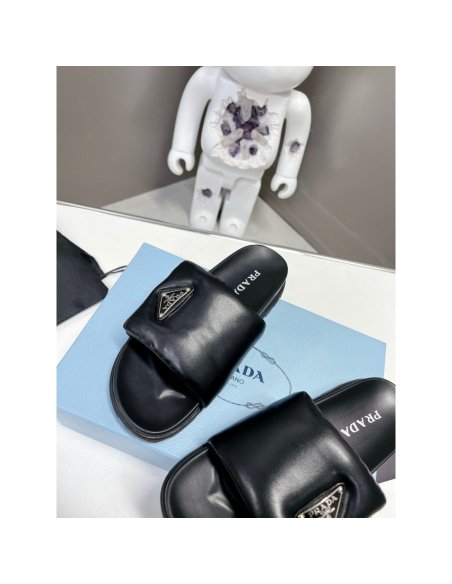 Cheap Reps Prada Slides In Black Soft Padded Nappa Leather
