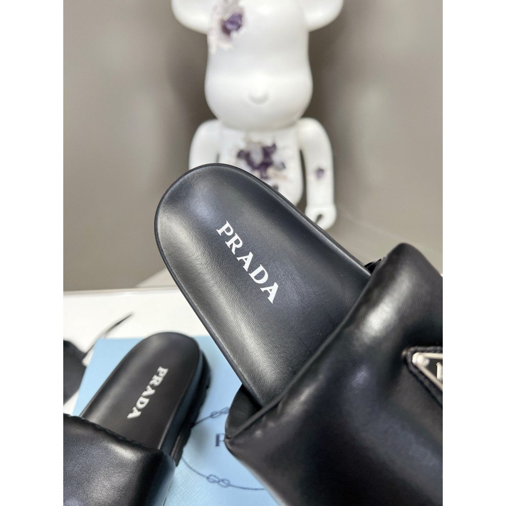 Cheap Reps Prada Slides In Black Soft Padded Nappa Leather