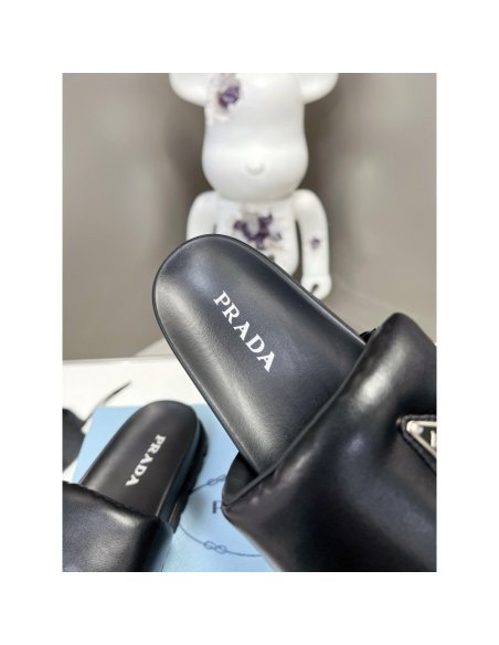 Cheap Reps Prada Slides In Black Soft Padded Nappa Leather