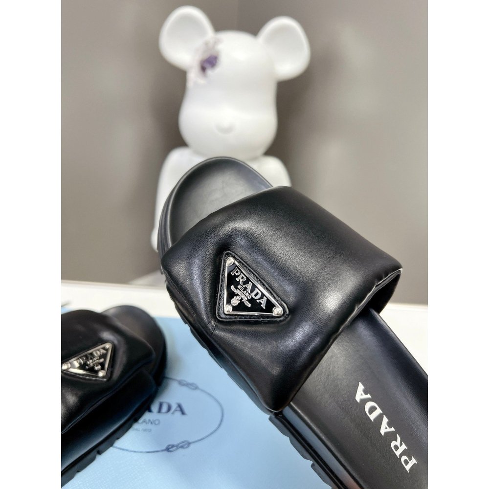 Cheap Reps Prada Slides In Black Soft Padded Nappa Leather