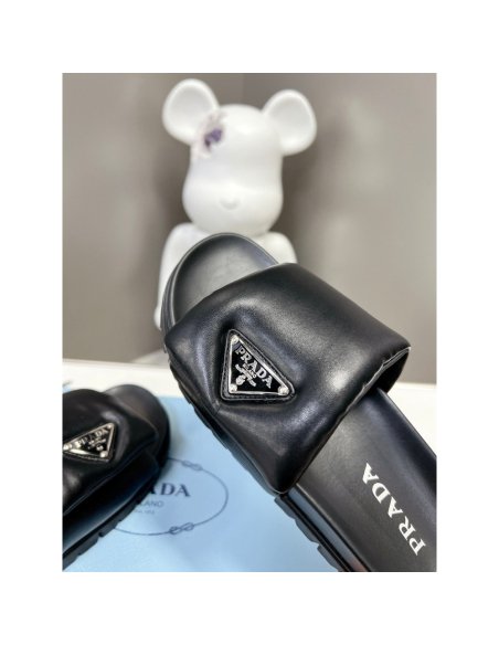 Cheap Reps Prada Slides In Black Soft Padded Nappa Leather