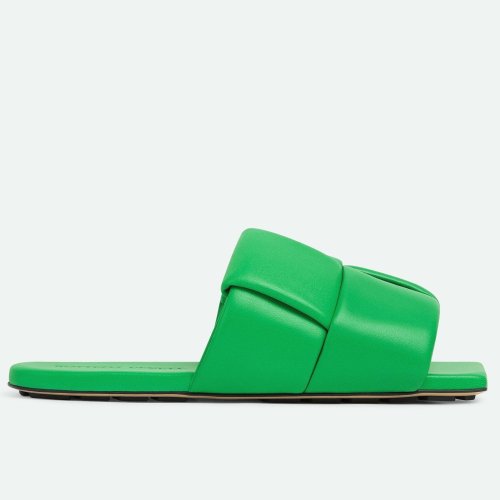 Cheap Reps Bottega Veneta Patch Flat Slides In Green Lambskin