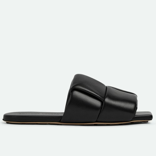 Cheap Reps Bottega Veneta Patch Flat Slides In Black Lambskin