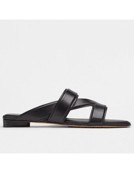 Cheap Reps Bottega Veneta Band Slides In Black Lambskin