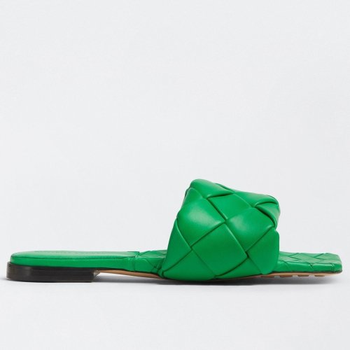Cheap Reps Bottega Veneta Lido Slides In Green Intreccio Lambskin